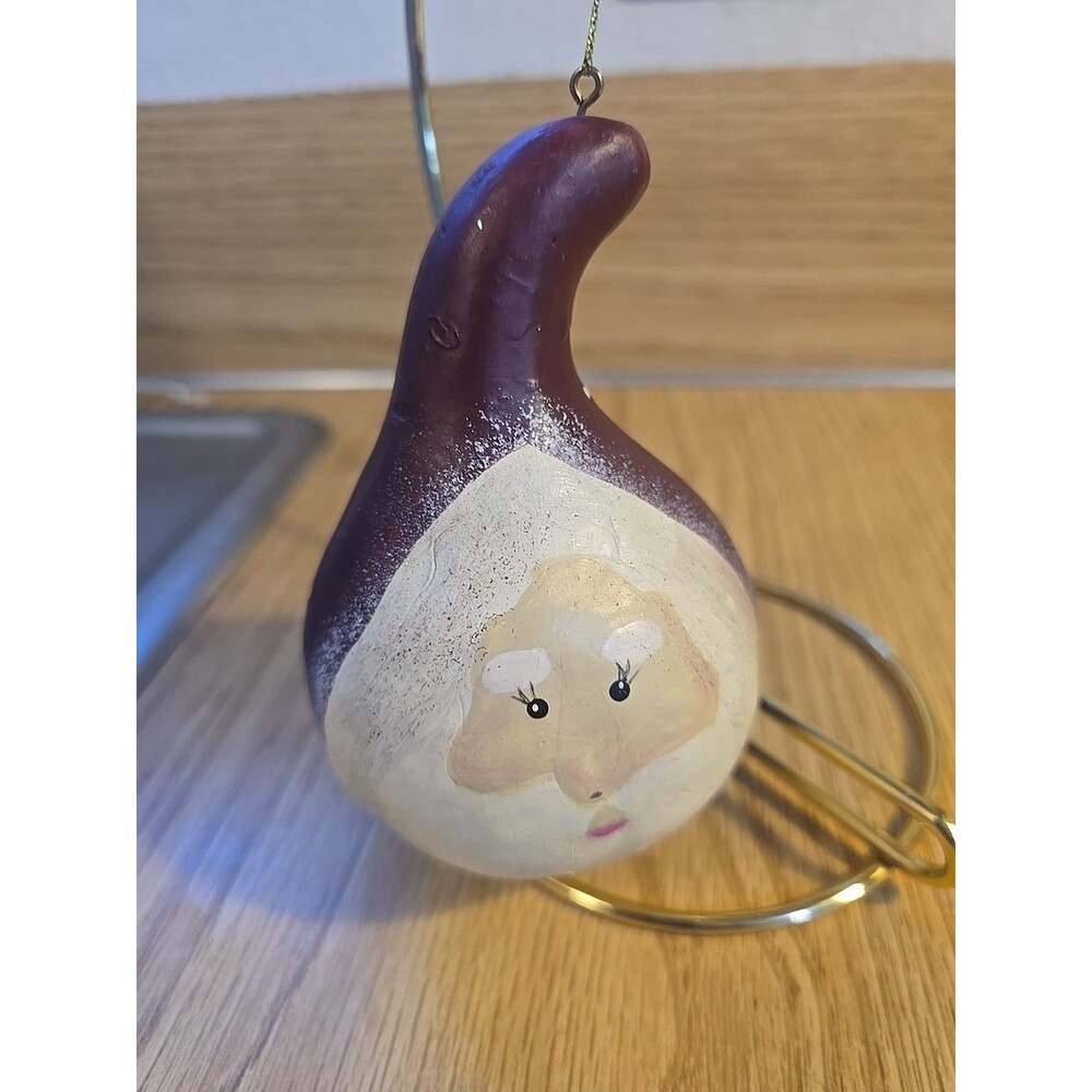 Santa Claus face Christmas Ornament GOURD PAINTED RED